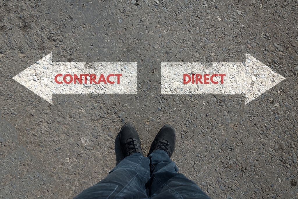 Arrows on ground pointing to contract to hire vs direct hire
